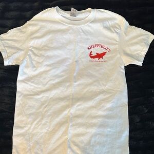 Sheffield's Ocean Isle Beach NC White Tee with Red Shark Logo